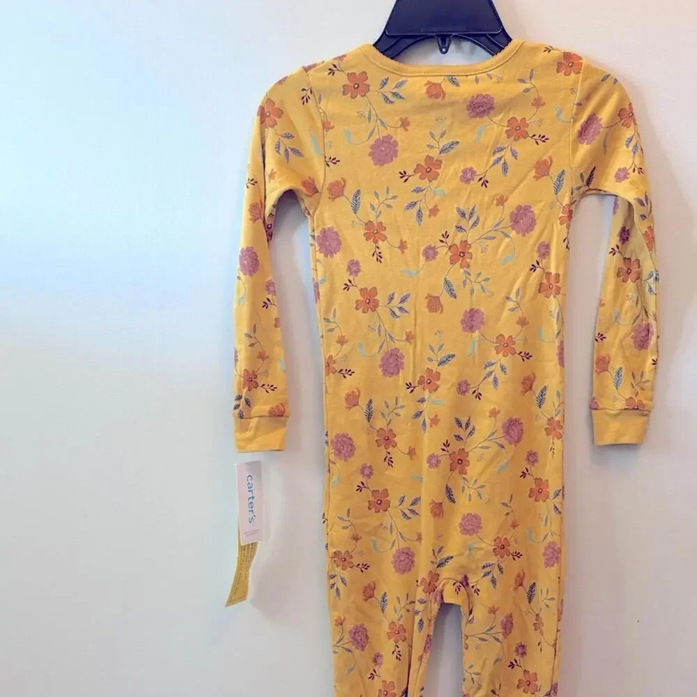 Carter's Toddler Girls Yellow 1 Piece Floral Print Snug Fit Footed Pajamas 4T